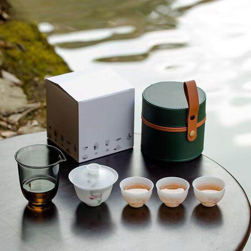 直销新款冰种玉瓷功夫旅行茶具便携包快客杯高档轻奢户外露营茶具,淘宝优惠券,粉丝福利购,淘宝优惠卷