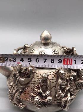 仿古老物件白铜镀银高提梁银茶壶打造银壶壶收藏摆件