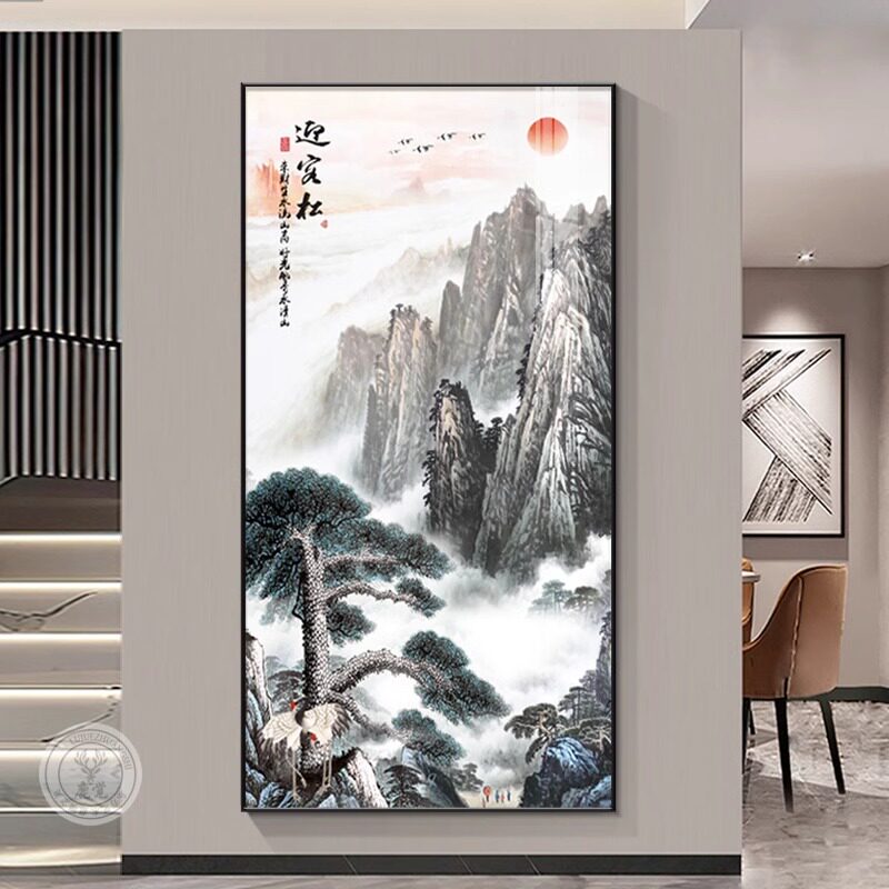 泰山画靠山图玄关装饰画中式有山无水五岳独尊挂画走廊过道背景画