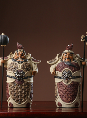 石湾公仔工艺精品门客厅电视酒柜镇宅招财装饰品门神中式陶瓷摆件