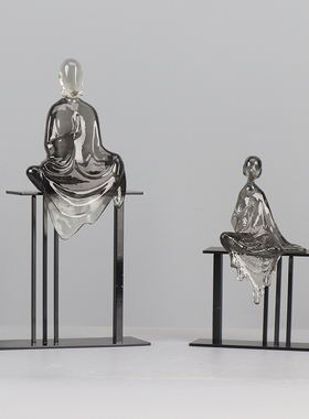 新中式水墨佛摆件样板房间客厅书房桌面办公室复古典软装饰工艺品