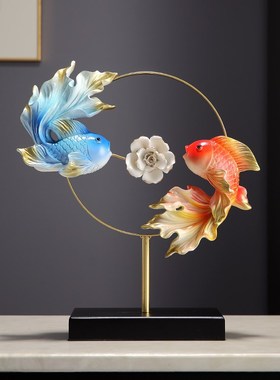 新中式鱼跃龙门高档招财摆件玄关酒柜电视柜家居客厅装饰乔迁礼品