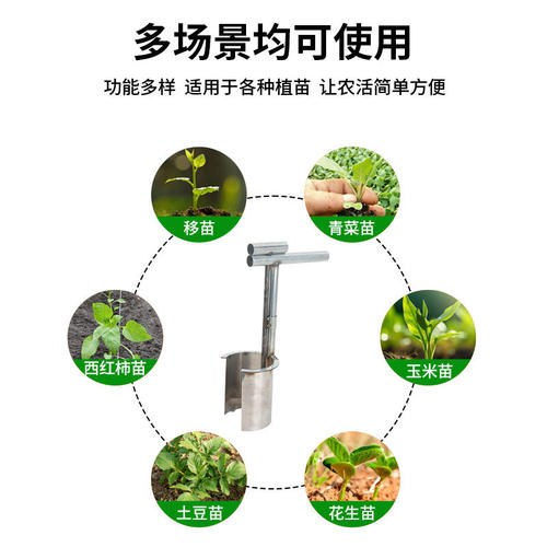 移苗栽苗器不锈钢移栽神器种菜打孔器秧苗泥土打洞器玉米起苗工具 - 图2