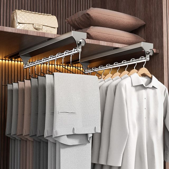 Trouser rack telescopic slide rail cabinet top-mount pull-out type clothes rack multi-function pants hanging pants storage clothes hanging rod hardware