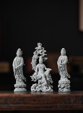 新中式水月自在观音茶宠摆件青砂石渡海净瓶观世音菩萨佛像装饰品