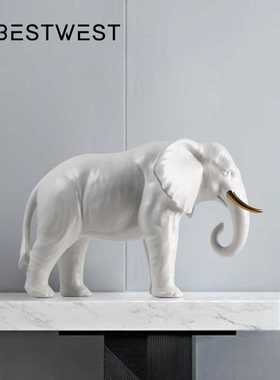 新款直销Best west 白色简约陶瓷大象动物摆件样板间设计师客厅桌