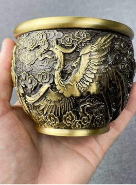 新款直销黄铜金龙凤凰貔貅缸创意吉祥浮雕动物家居办公书房黄铜中