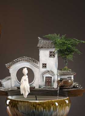 新款直销陶瓷自动循环水鱼缸流水增氧过滤器摆件鱼盆喷泉瀑布室内