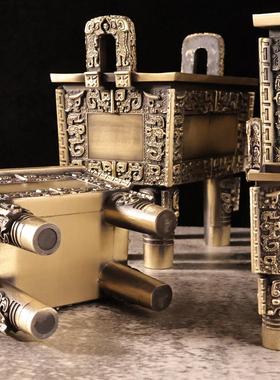 御如意纯黄铜鼎盛千秋四方鼎摆件