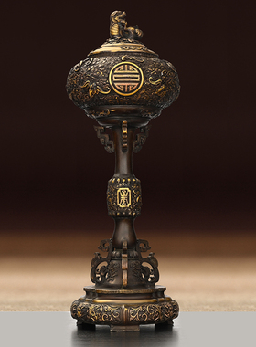 全铜香炉摆件五福贺寿炉家用办公室佛堂桌面装饰品佛前熏香炉铜炉