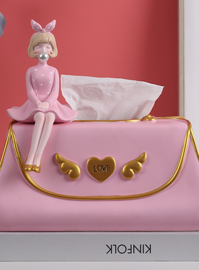 卡通泡泡女孩纸巾盒ins风客厅桌面摆件客厅茶几收纳盒家用抽纸盒