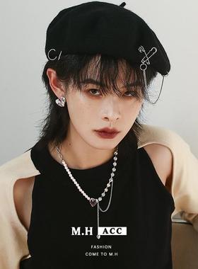 项链爱心珍珠设计女感链锁骨甜小众酷高级轻奢不风对称颈链流苏潮