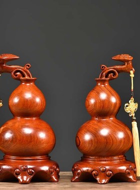 木雕葫芦摆件实木雕刻如意葫芦家居装饰客厅办公T电视柜红木工艺