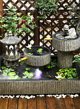 庭院花园布置池塘流水摆件阳台天台水系景观假山鱼池户外鱼缸造景