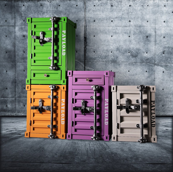 集装箱摆件工业风铁艺床头柜储物箱橱窗酒吧陈列品服装店摄影道具 - 图1