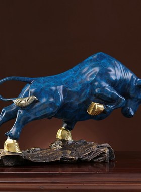 皇轩 全铜牛摆件华尔街牛旺市铜牛摆件商务礼品 彩铜牛办公室摆设