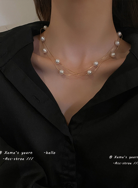 European and American Elegant Double-Layer Pearl String Chok