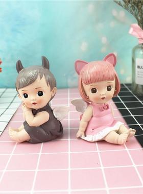 直销新款卡通梦幻天使爱莎与凯勒烘培蛋糕摆件 汽车车载摆件 树脂