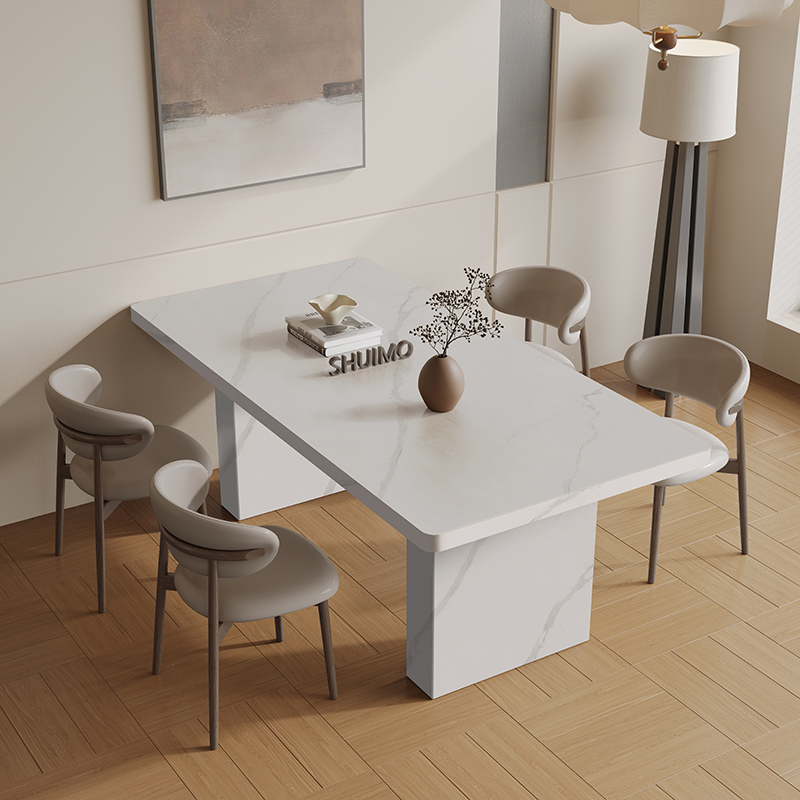 德利丰法式复古洞石岩板餐桌椅组合现代家用设计师样板房中古餐桌 - 图1