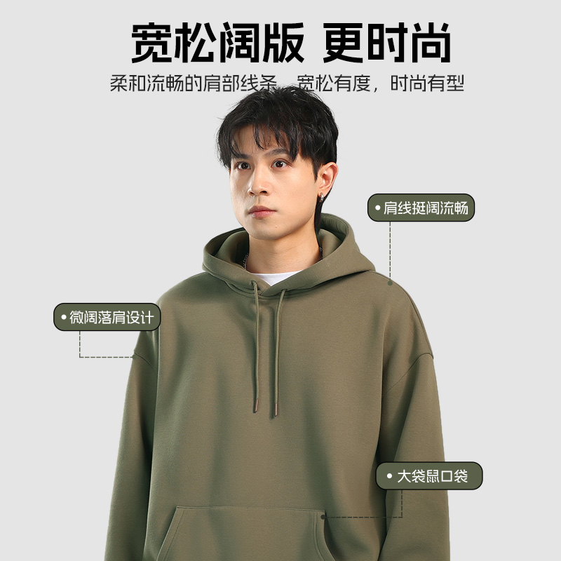 回力连帽卫衣男春秋款2025新款青少年套头上衣男款春装外套绿色Y