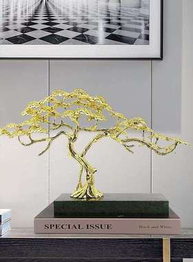 高档轻奢酒装饰品摆件迎客松系客厅家居装现柜关代玄摆软设高端大