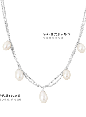 TRK优雅珠宝淡水珍珠项链女S925银小众设计感精致米珠锁骨链送礼