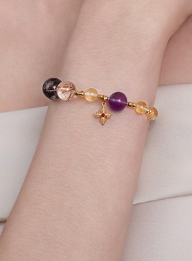 TRK能量珠宝黄水晶手链女款紫水晶手串镀18k金白水晶手饰轻奢精致