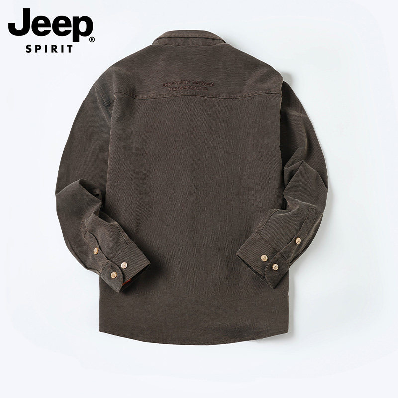 JEEP高端工装天丝长袖衬衫男款2026春季新款宽松复古户外耐磨衬衣