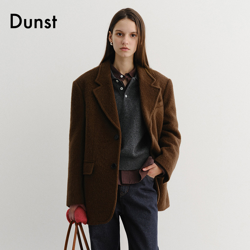 Dunst2025冬季新品中性单排双粒扣羊驼绒西装大衣外套UDJA5D123,淘宝优惠券,粉丝福利购,淘宝优惠卷