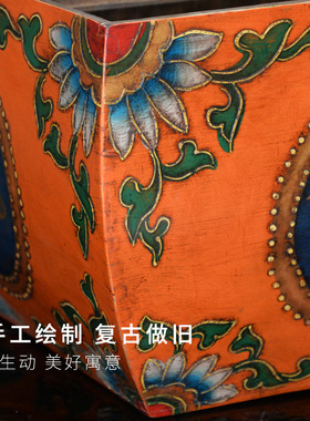 招财日进斗金实木米斗升家用仿复古做旧老式物件开业礼品装饰摆件