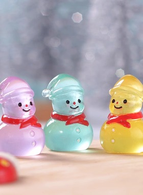 圣诞节新款可爱夜光小雪人微景观雪景小摆件发光雪人桌面装饰