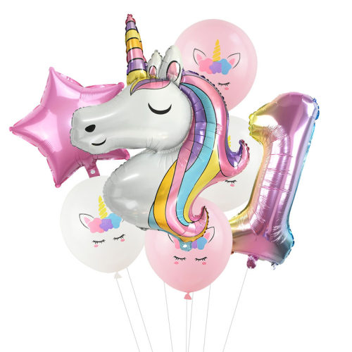 极速7Pcs/lot Rainbow Unicorn Party Balloons Unicorn Birthday - 图0