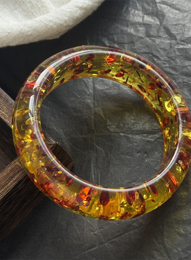 复古新中式花珀蜜蜡手镯