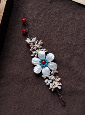 波西米亚贝壳花朵天然石编织手链