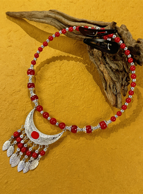 名族风苗族串珠琉璃项链藏式头饰