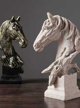 新款直销欧式复古马头摆件创意摆件家居书房样板房玄关桌面酒柜树