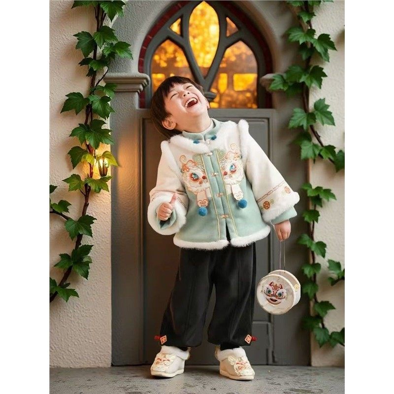 儿童汉服拜年服唐装新款男童宝宝过年喜庆周岁礼服加厚冬季两件套,淘宝优惠券,粉丝福利购,淘宝优惠卷