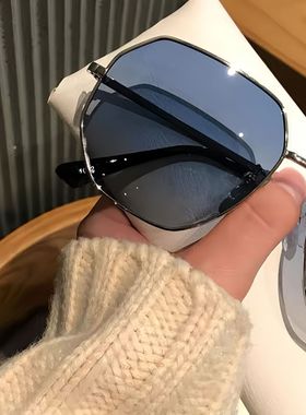 新款透明蓝色偏光太阳镜女高级感多边形大框显脸小百搭防晒墨镜男