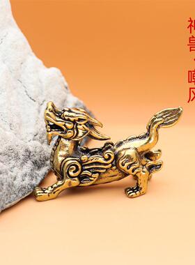 直销新款招财神兽麒麟摆件黄铜金属办公室瑞兽铜器精品地摊跨境