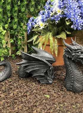 新款直销跨境独立站新品树脂园艺龙摆件 三节飞龙雕像花园装饰庭