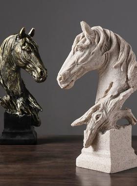 新款直销欧式复古马头摆件创意摆件家居书房样板房玄关桌面酒柜树