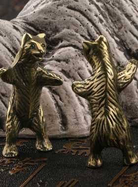 新款直销跨境新款仿古玩黄铜熊摆件可爱熊茶宠办公室桌铜艺工艺品