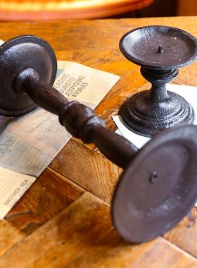 新款直销美式乡村复古黑色铸铁烛台摆件家居客厅餐厅餐桌氛围感浪