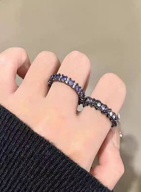 简约交叉万花筒紫钻玫瑰开口戒指女时尚百搭朋克气质感食指戒