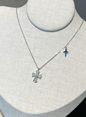 S925纯银十字架项链女时尚复古风满钻锁骨链潮酷辣妹配饰