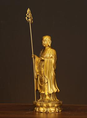 新款直销全黄铜地藏王摆件铜像黄铜地藏王铜站像家居家居客厅办公