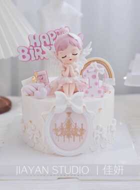 新款直销蛋糕摆件树脂汽车摆件手办礼品贝拉芭蕾女孩可爱桌面生日