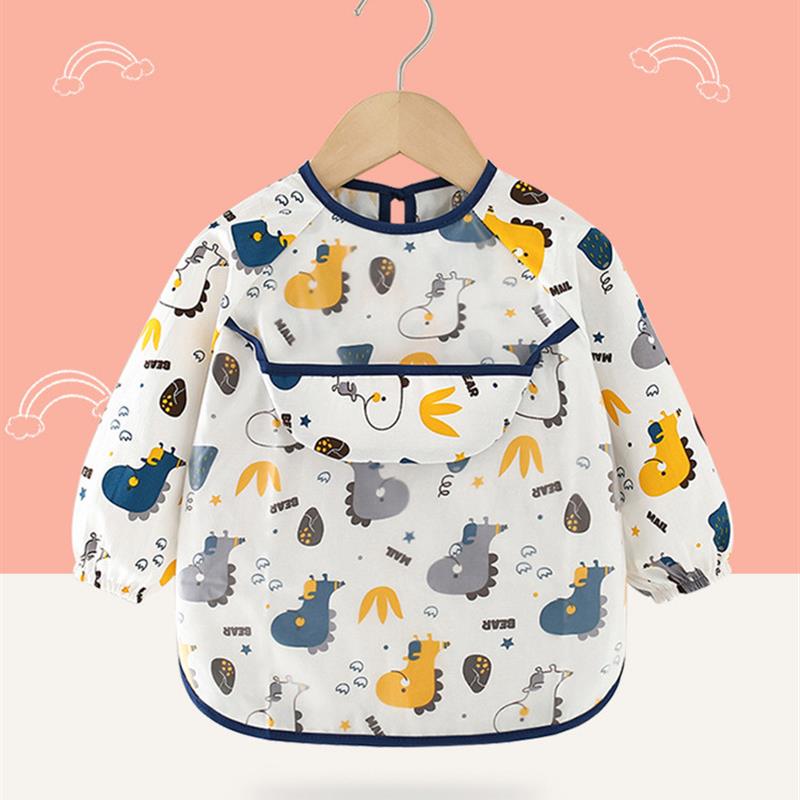Children's smock spring and autumn pure cotton long-sleeved reverse dressing waterproof baby eating clothes child apron baby bib protective clothing