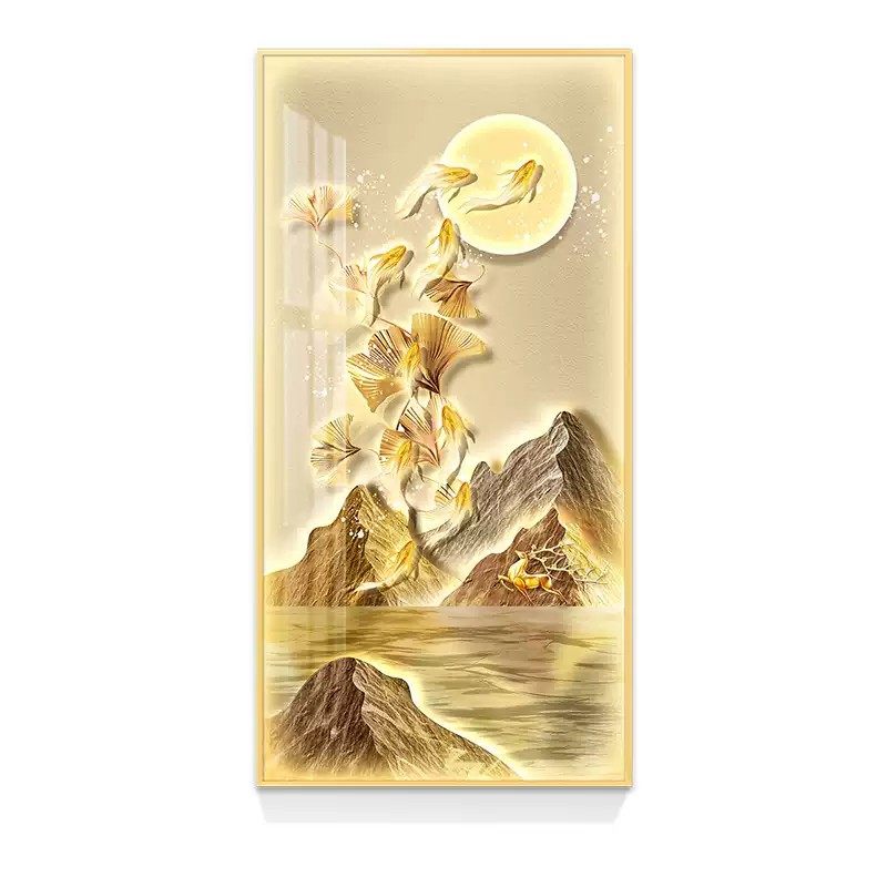 九鱼聚财LED灯画玄关装饰画入户走廊过道正对门挂画轻奢金山壁画,淘宝优惠券,粉丝福利购,淘宝优惠卷