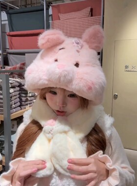 迪士尼皮杰毛绒雷锋帽保暖护耳